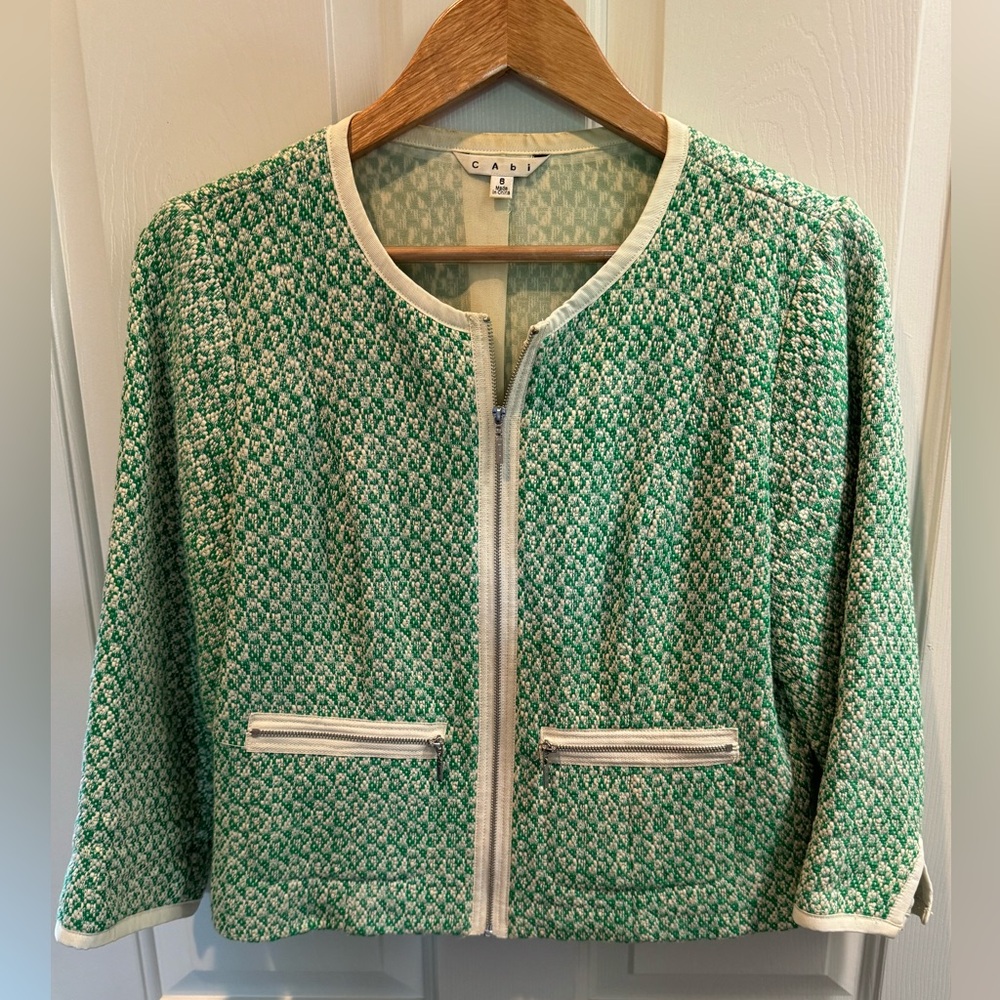 CAbi green/cream zip jacket